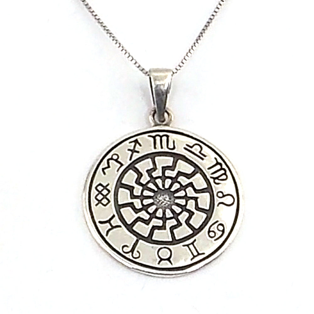 Colgante de plata de ley de sol y signo zodiaco de 28mm aprox. Con cadena de 45cm