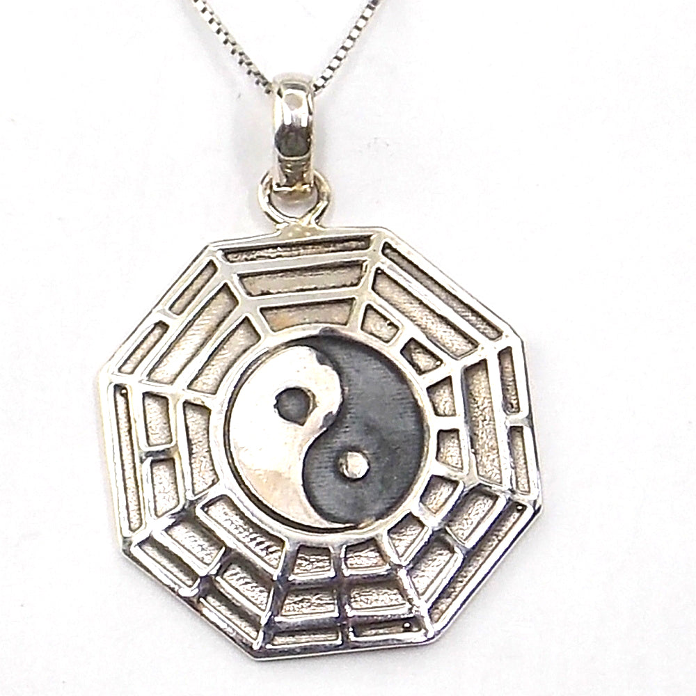 Colgante de plata de ley de Yin Yang de 35x30mm aprox. Con cadena de 45cm