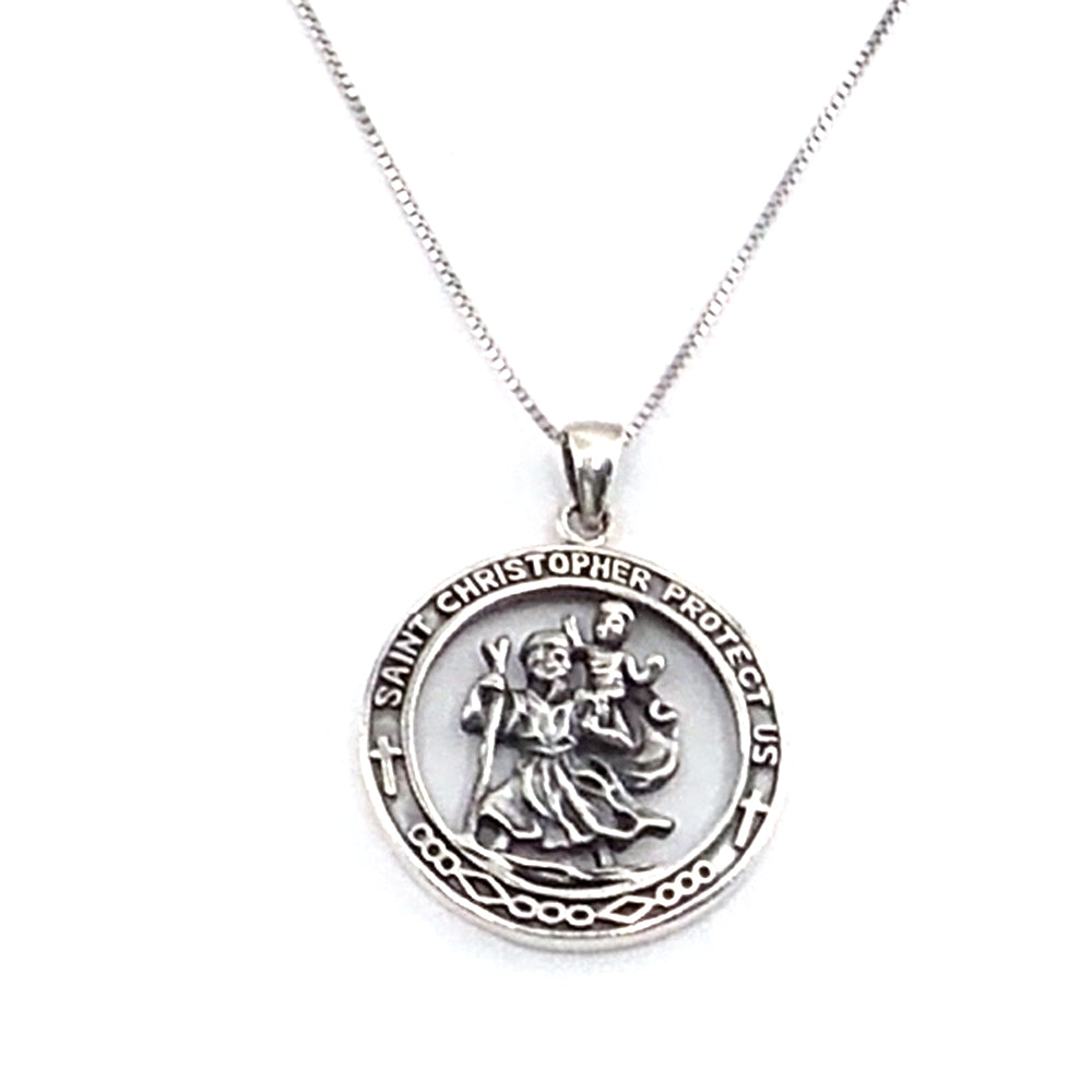 Colgante de plata de ley de San Cristóbal de 27mm aprox. Con cadena de 45cm