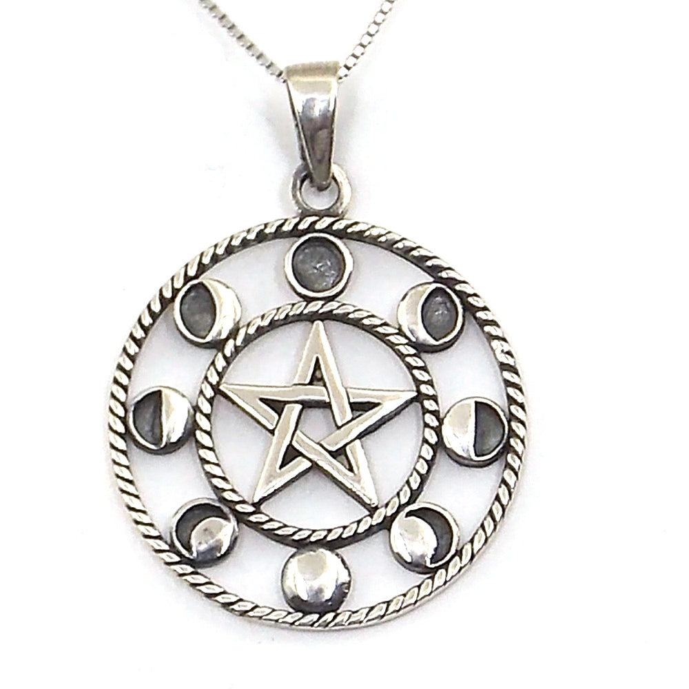 Colgante de plata de ley de Pentagrama de 29mm aprox. Con cadena de 45cm