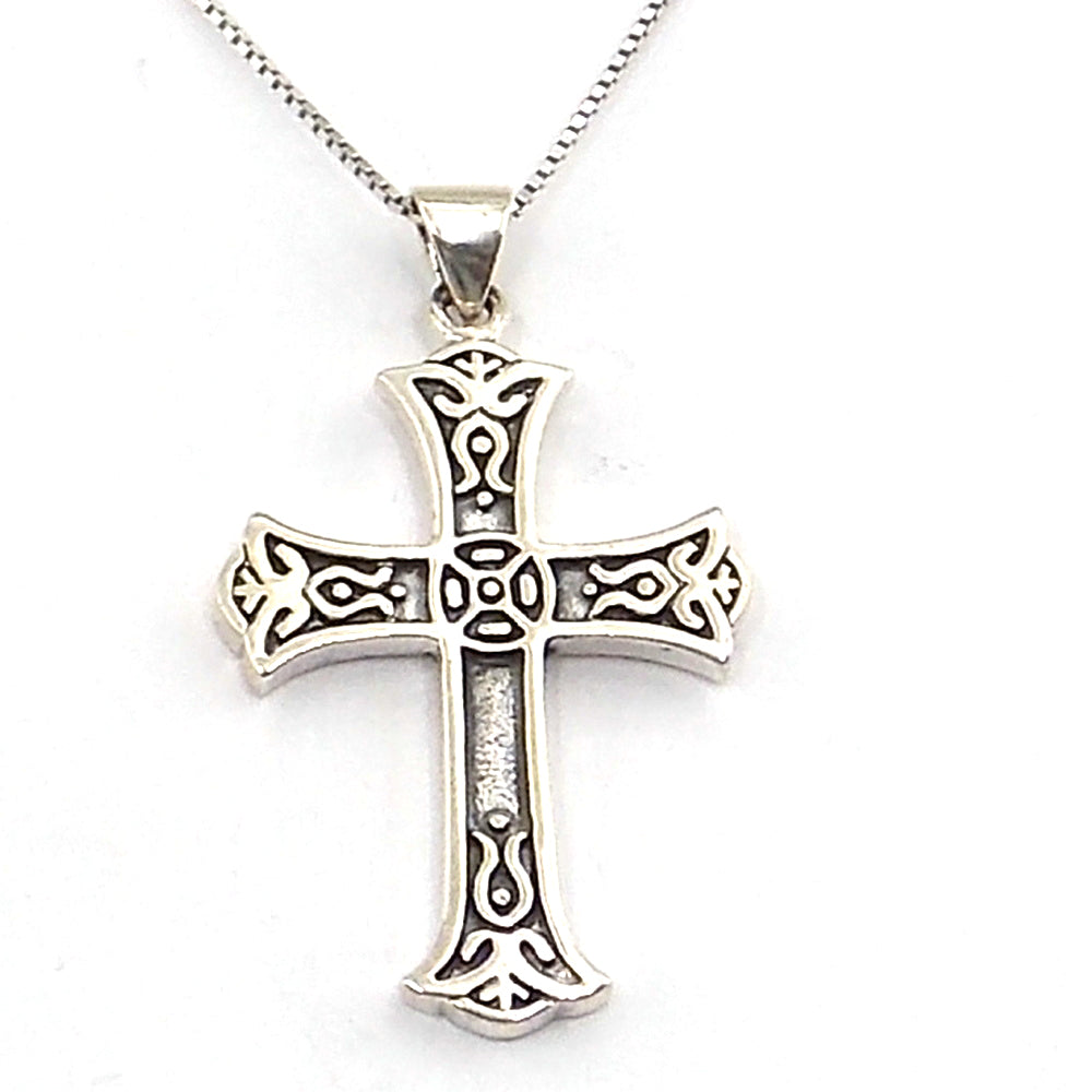 Colgante de plata de ley de la Cruz Cristiana de 35x25mm aprox. Con cadena de 45cm