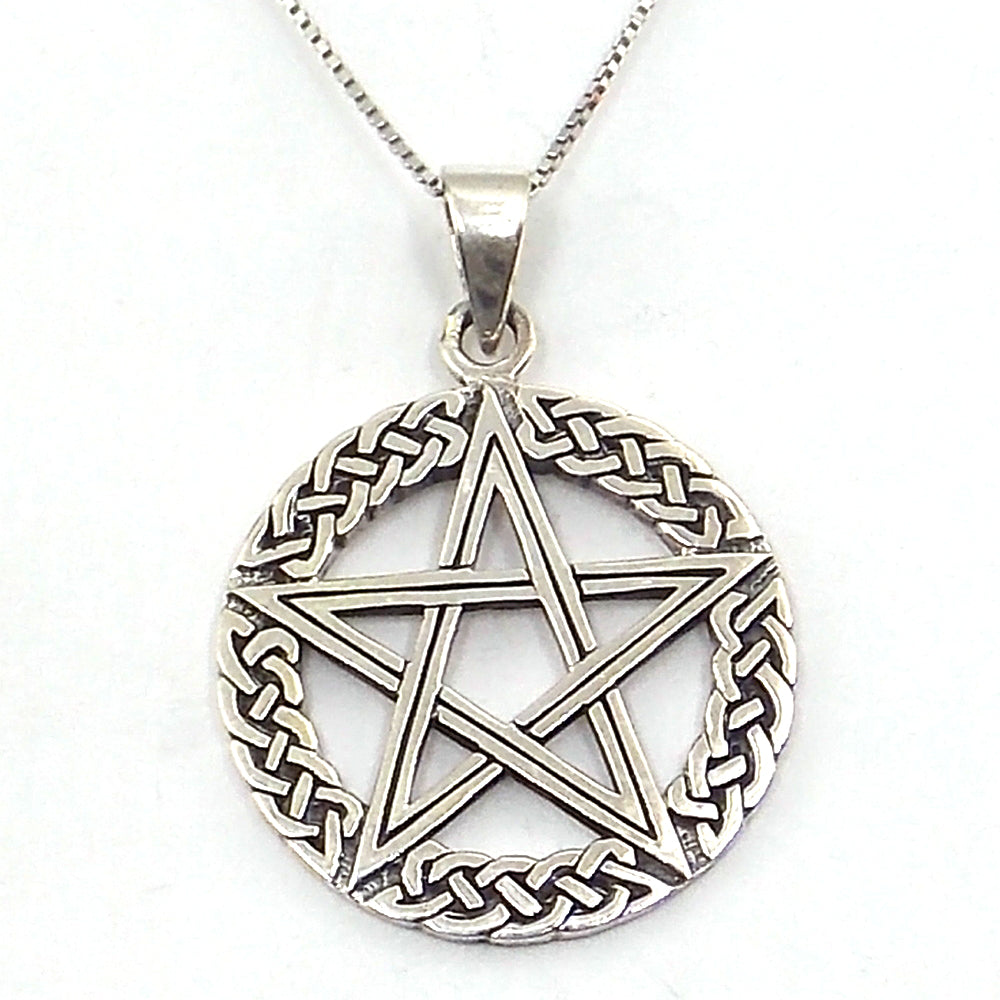 Colgante de plata de ley de Pentagrama de 27mm aprox. Con cadena de 45cm