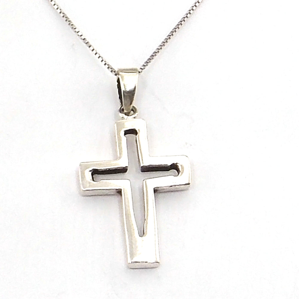 Colgante de plata de ley de la Cruz Cristiana de 32x21mm aprox. Con cadena de 45cm