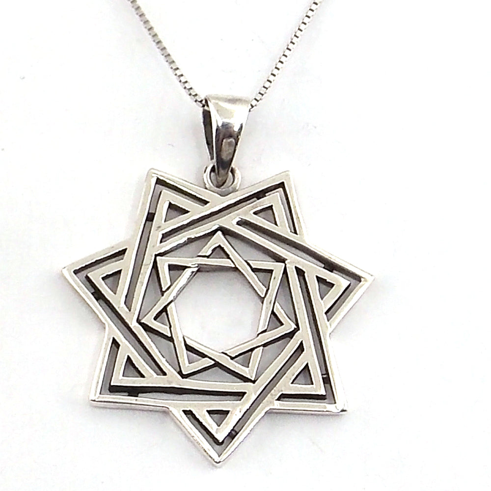Colgante de plata de ley de Estrella de 7 puntas de 32mm aprox. Con cadena de 45cm