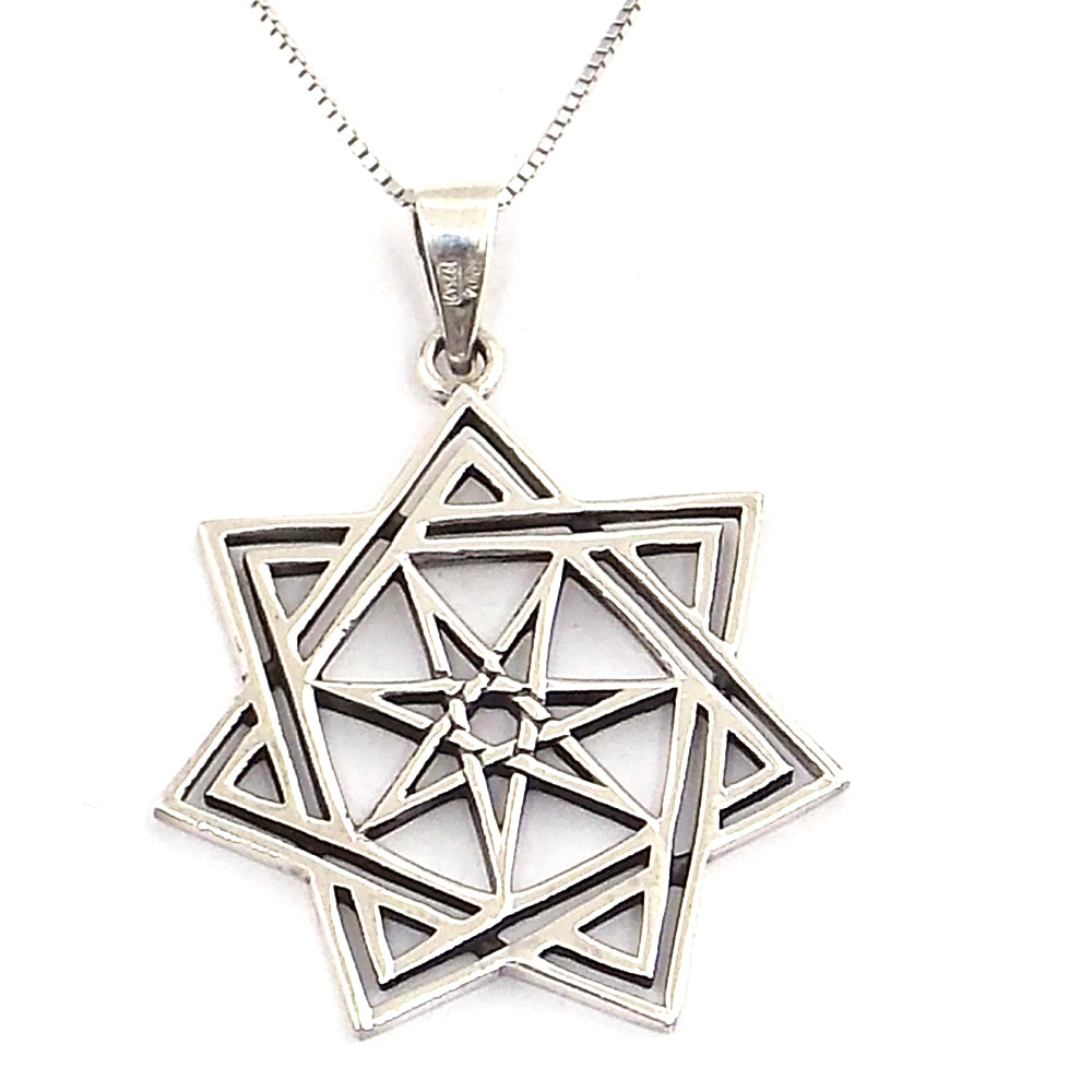 Colgante de plata de ley de Estrella de 7 puntas de 32mm aprox. Con cadena de 45cm