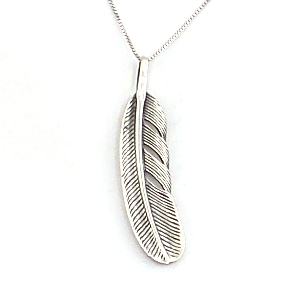 Colgante de plata de ley de pluma de 51x12mm aprox. Con cadena de 45cm