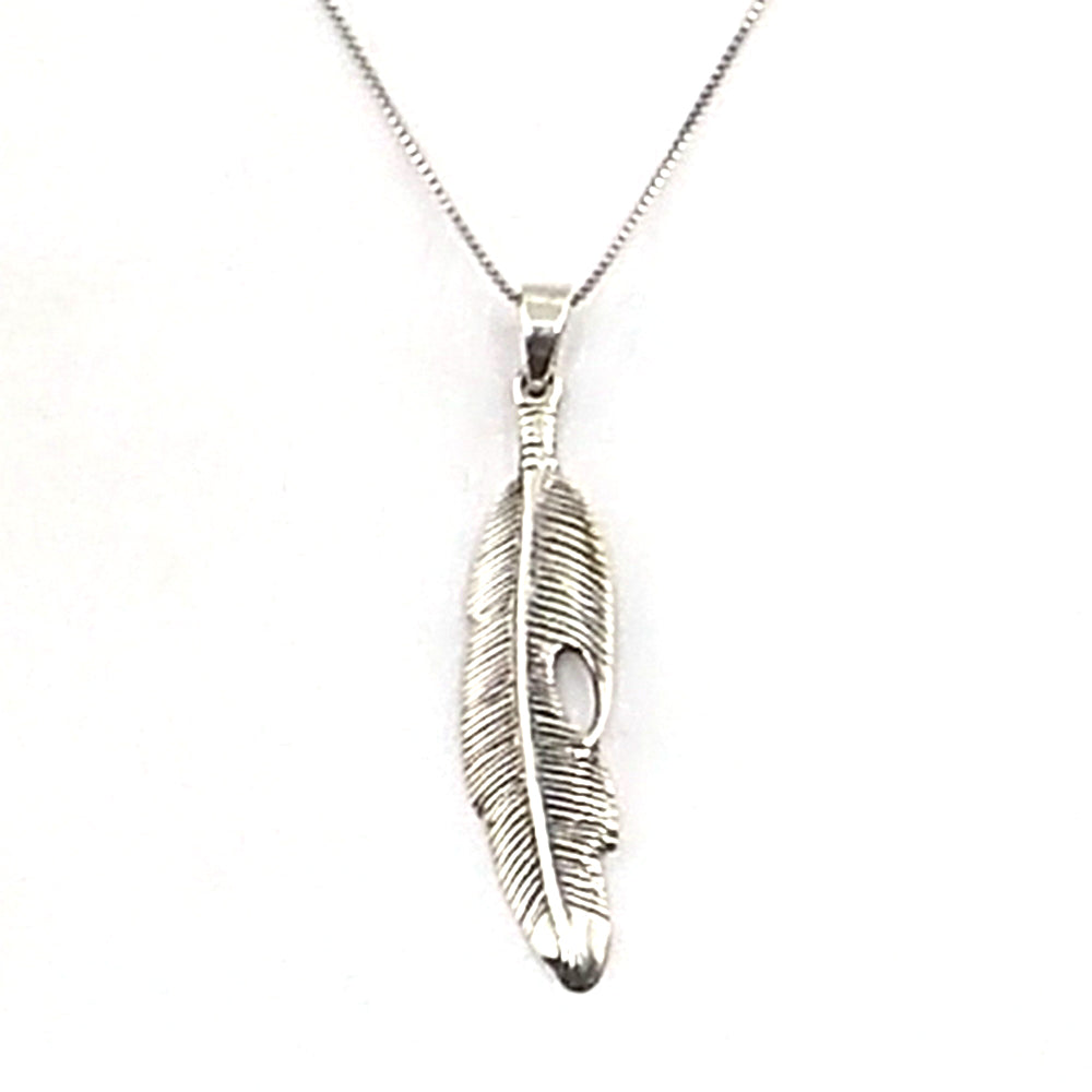 Colgante de plata de ley de pluma de 48x11mm aprox. Con cadena de 45cm