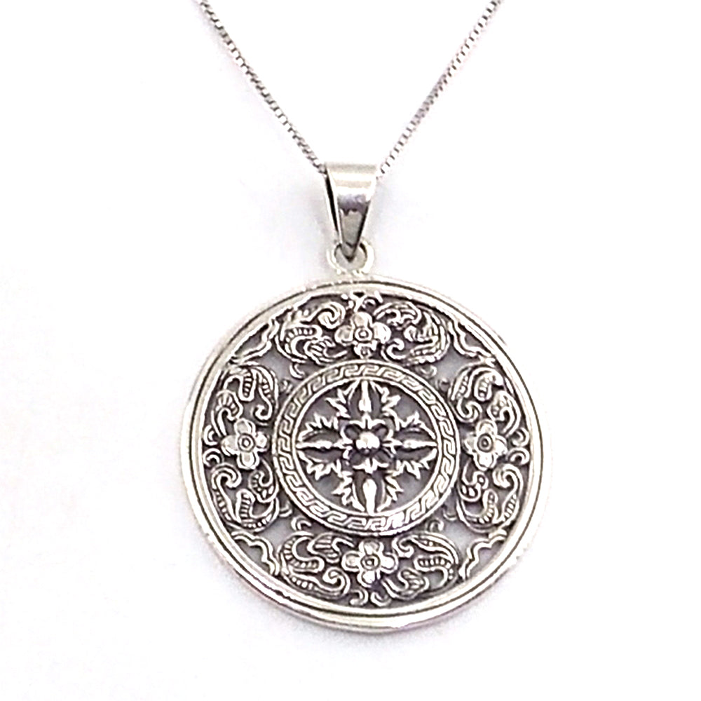 Colgante de plata de ley de Dorje (Vajra) de 34mm aprox. Con cadena de 45cm