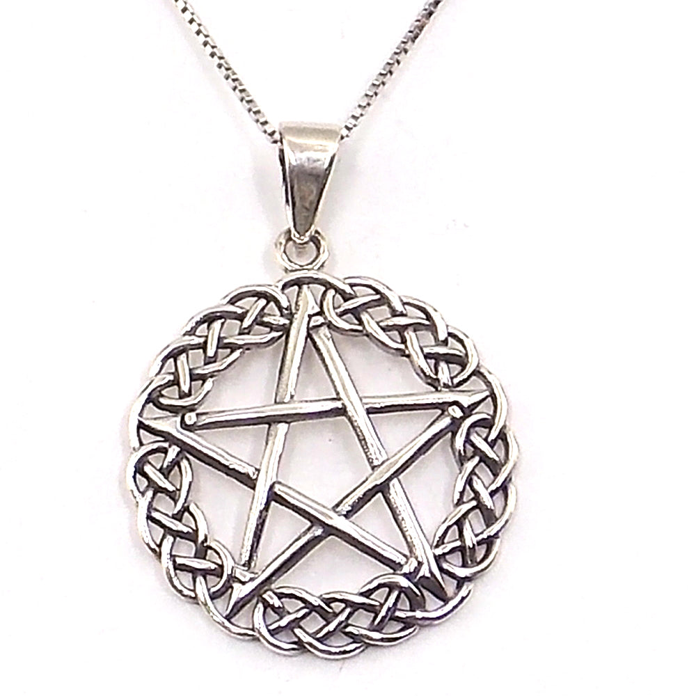 Colgante de plata de ley de Pentagrama de 27mm aprox. Con cadena de 45cm