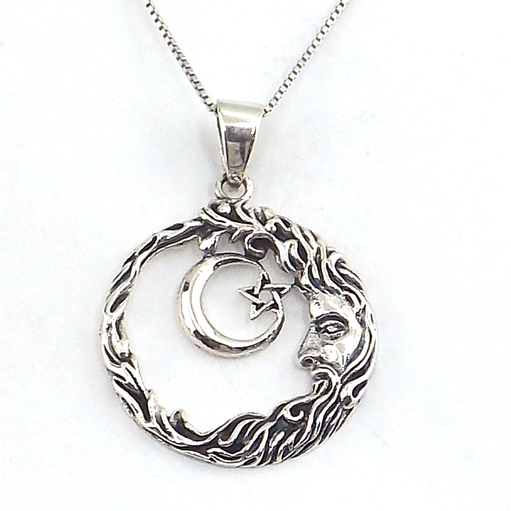 Colgante de plata de ley de Luna de 26mm aprox. Con cadena de 45cm