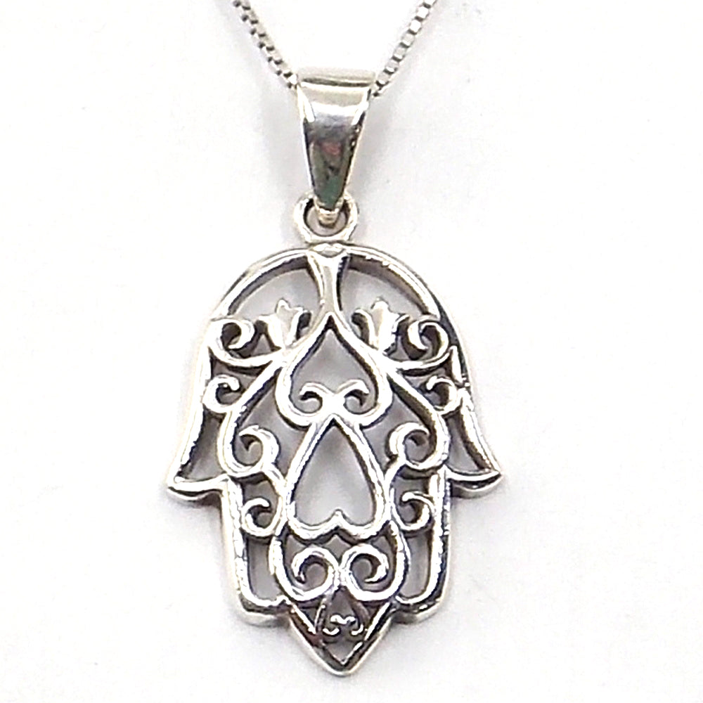 Colgante de plata de ley de Mano de Fátima de 28x20mm aprox. Con cadena de 45cm
