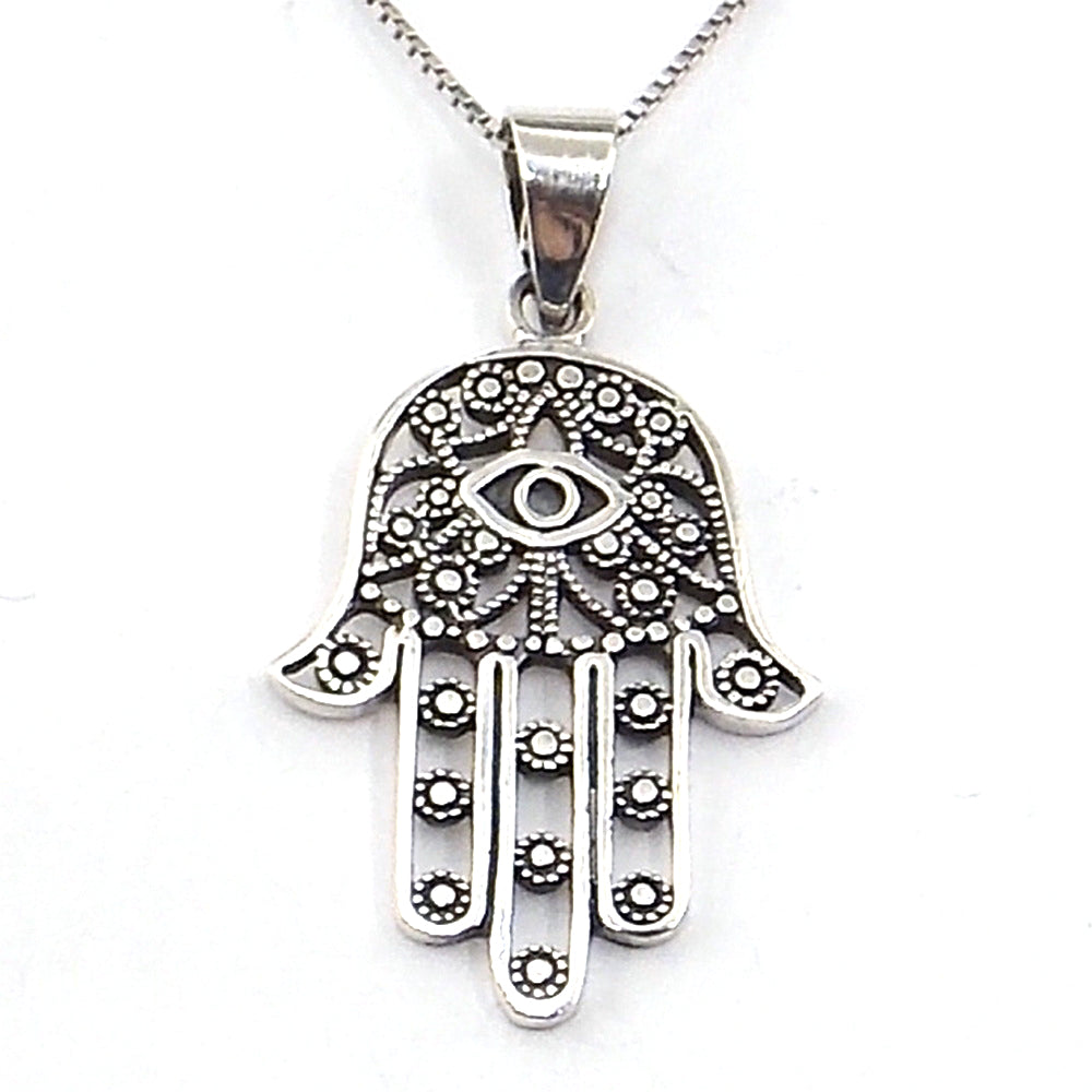 Colgante de plata de ley de Mano de Fátima de 30x22mm aprox. Con cadena de 45cm