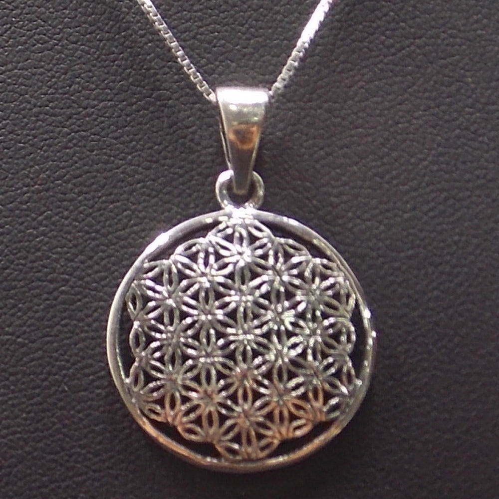 Colgante de plata de ley de la Flor de la vida de 23mm aprox. Con cadena de 45cm