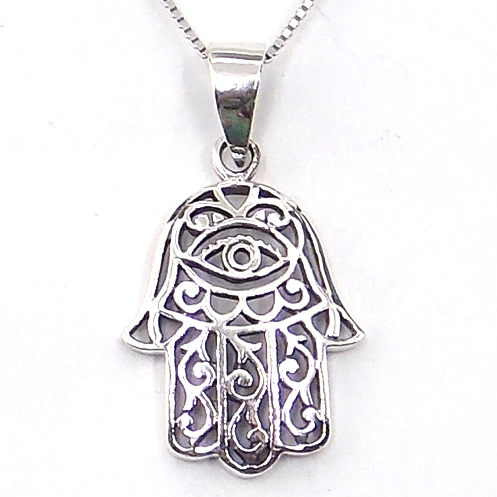 Colgante de plata de ley de Mano de Fátima de 26x19mm aprox. Con cadena de 45cm