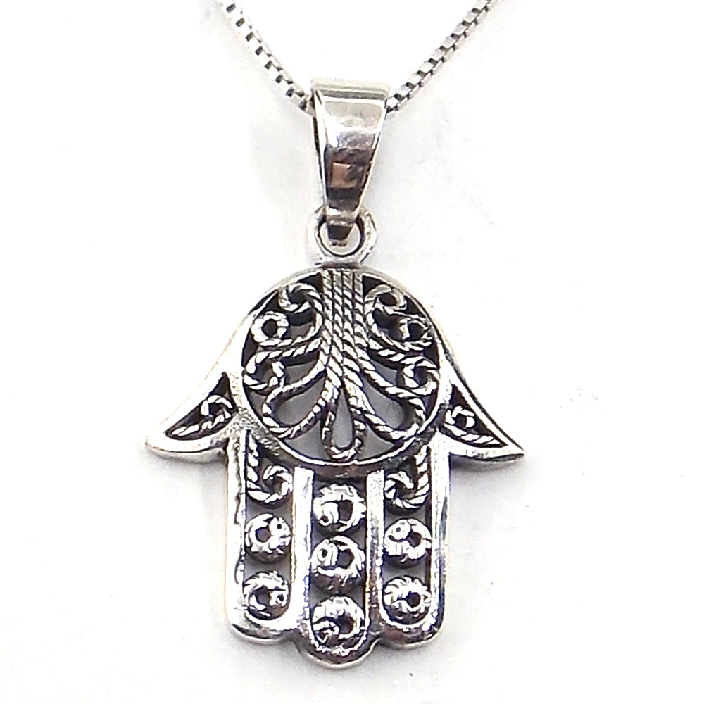 Colgante de plata de ley de Mano de Fátima de 25x20mm aprox. Con cadena de 45cm