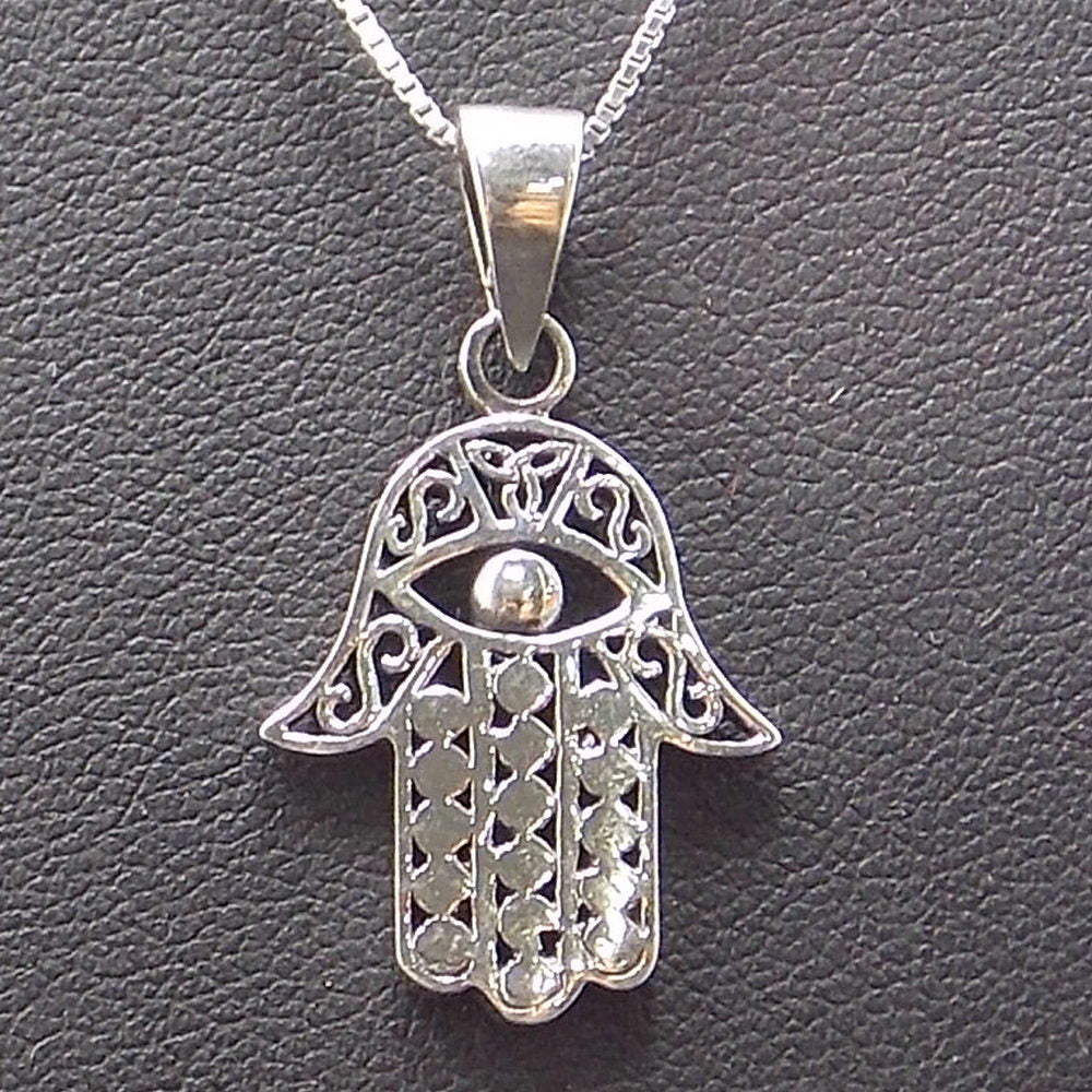 Colgante de plata de ley de Mano de Fátima de 25x18mm aprox. Con cadena de 45cm