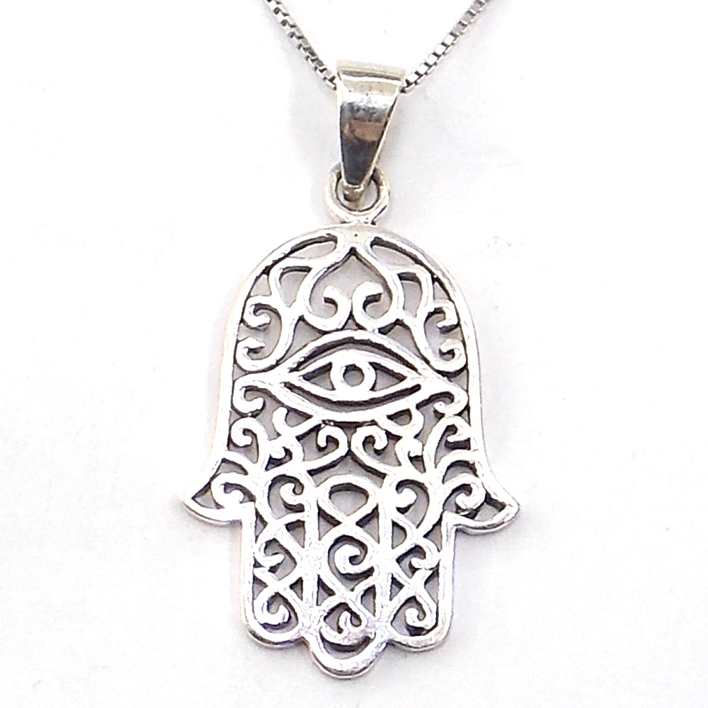 Colgante de plata de ley de Mano de Fátima de 27x20mm aprox. Con cadena de 45cm