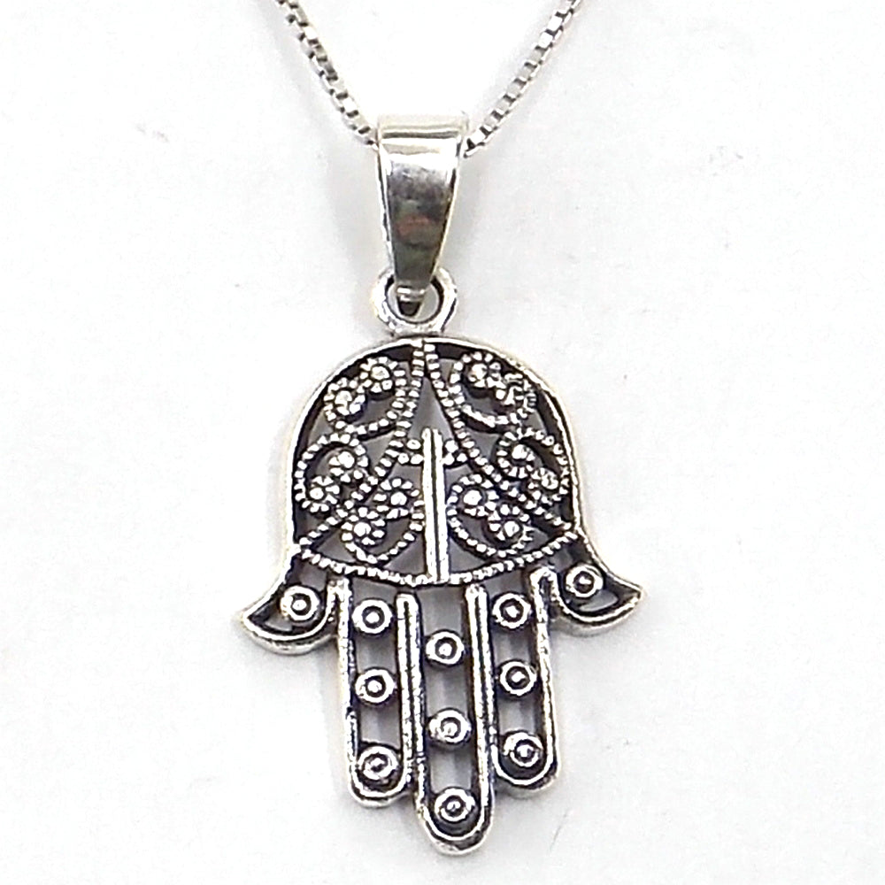 Colgante de plata de ley de Mano de Fátima de 26x18mm aprox. Con cadena de 45cm