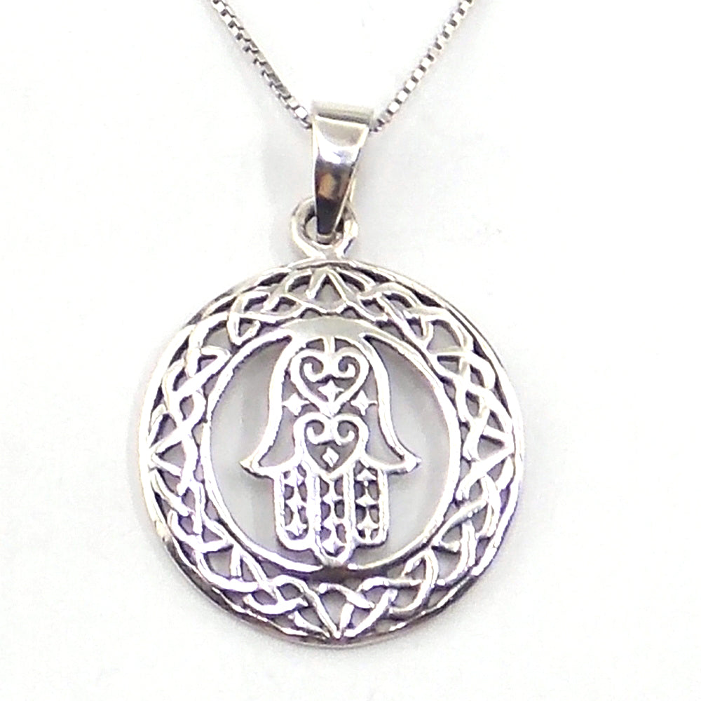 Colgante de plata de ley de Mano de Fátima de 25mm aprox. Con cadena de 45cm