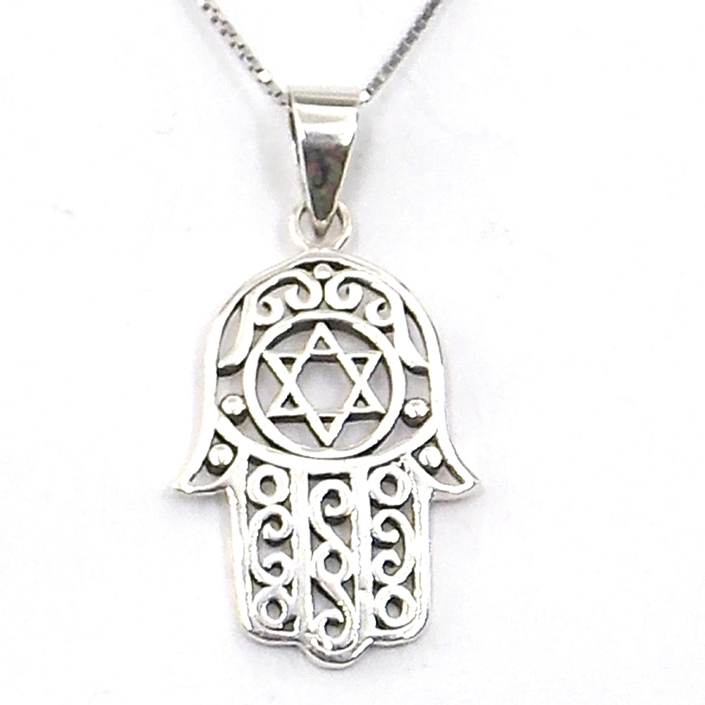 Colgante de plata de ley de Mano de Fátima de 29x20mm aprox. Con cadena de 45cm