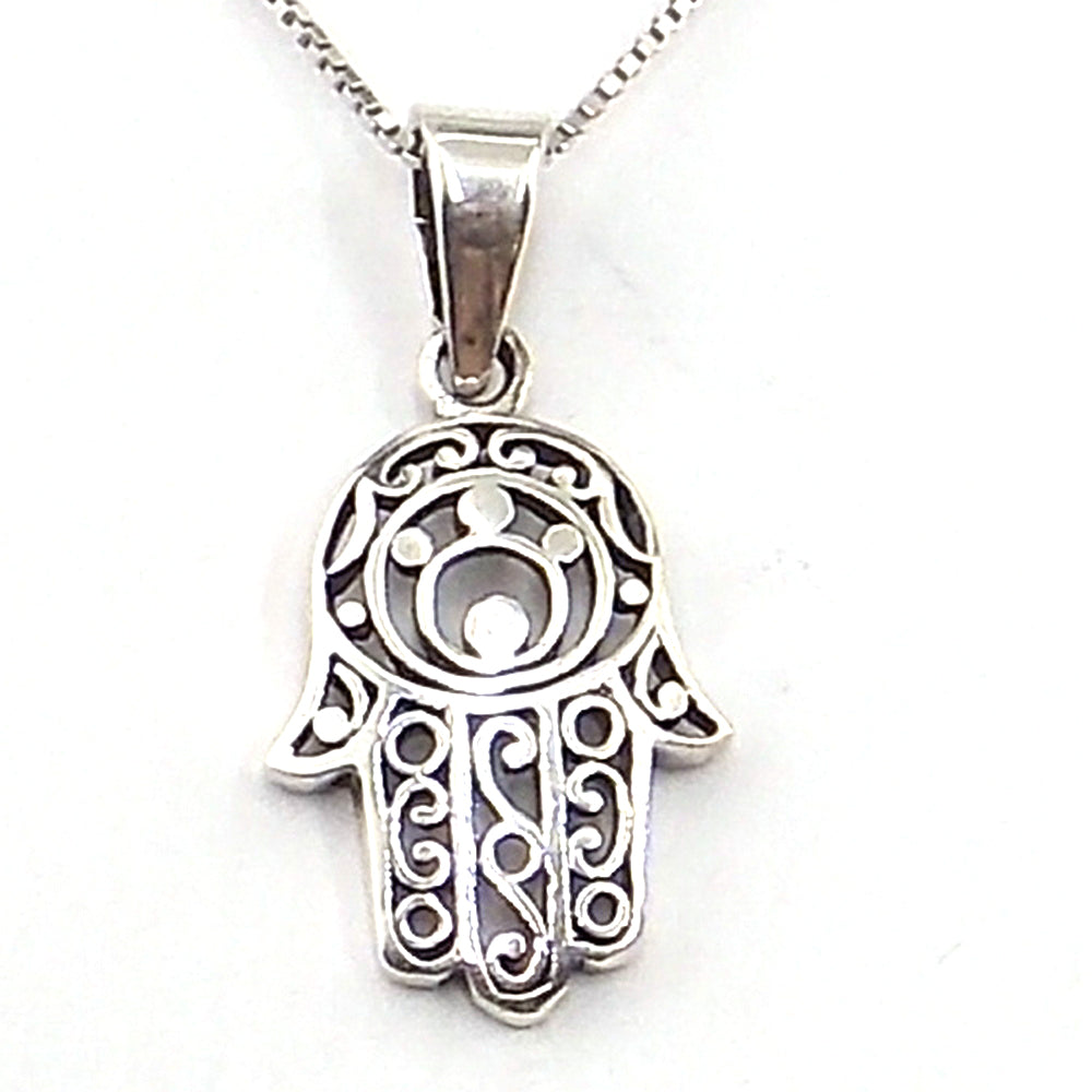 Colgante de plata de ley de Mano de Fátima de 22x15mm aprox. Con cadena de 45cm
