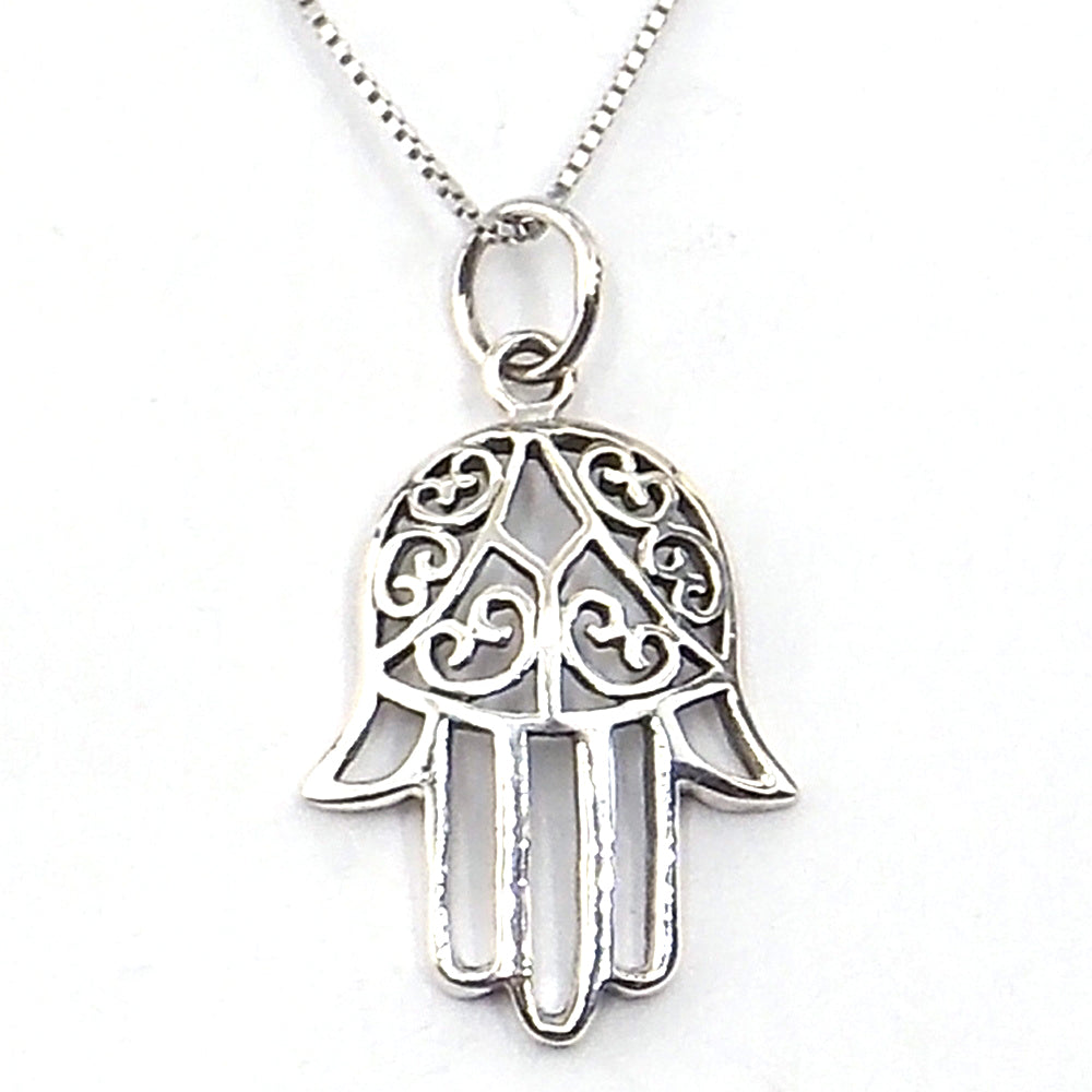 Colgante de plata de ley de Mano de Fátima de 29x20mm aprox. Con cadena de 45cm