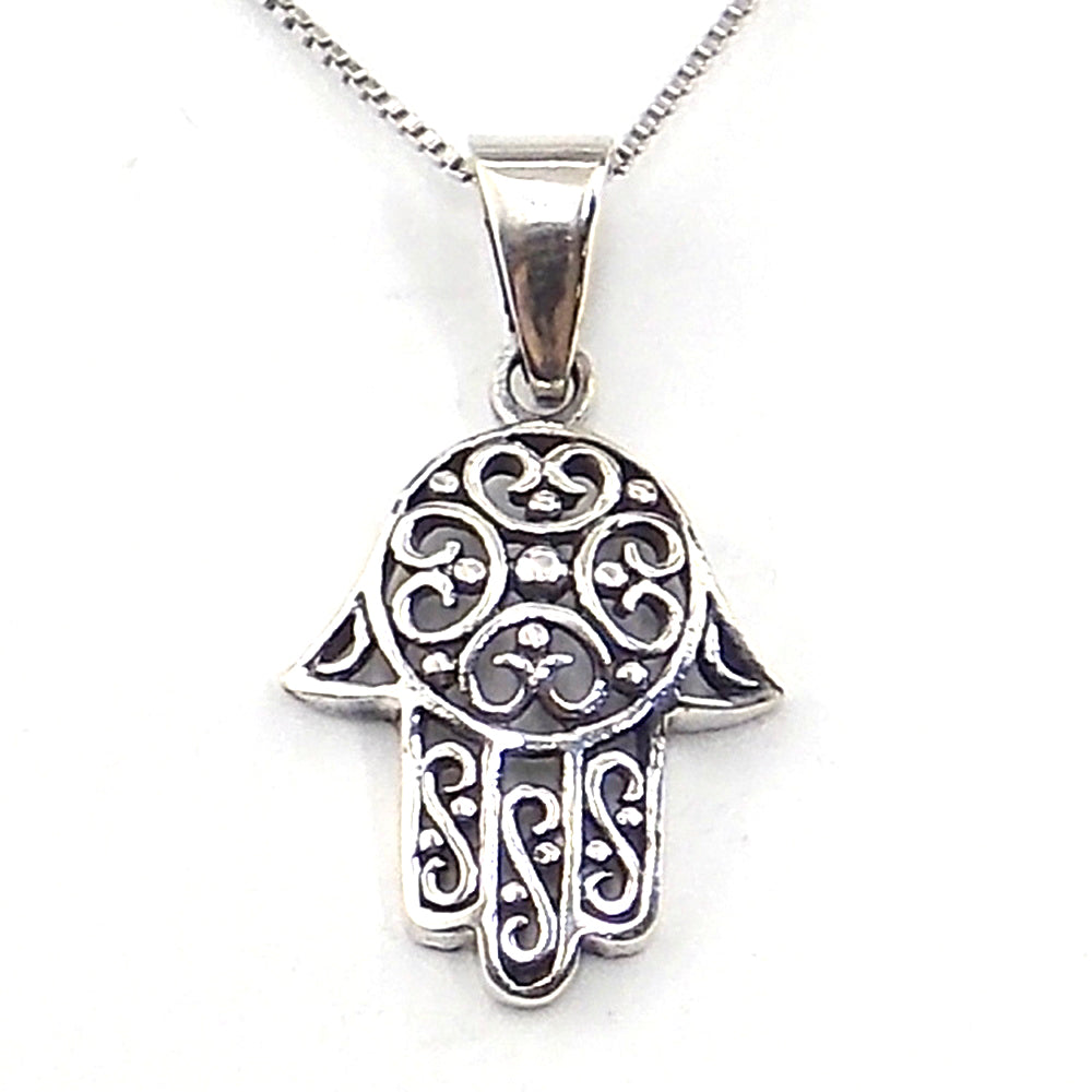 Colgante de plata de ley de Mano de Fátima de 25x18mm aprox. Con cadena de 45cm