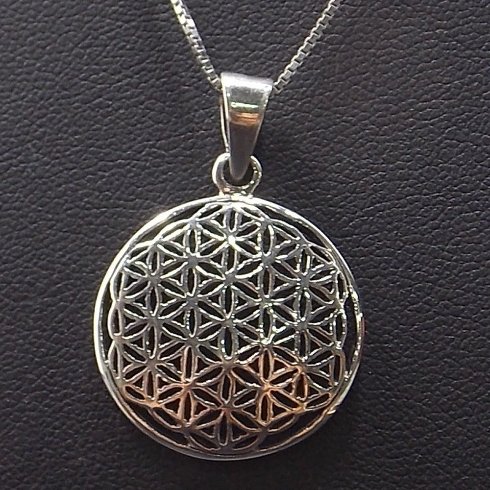 Colgante de plata de ley de la Flor de la vida de 22mm aprox. Con cadena de 45cm