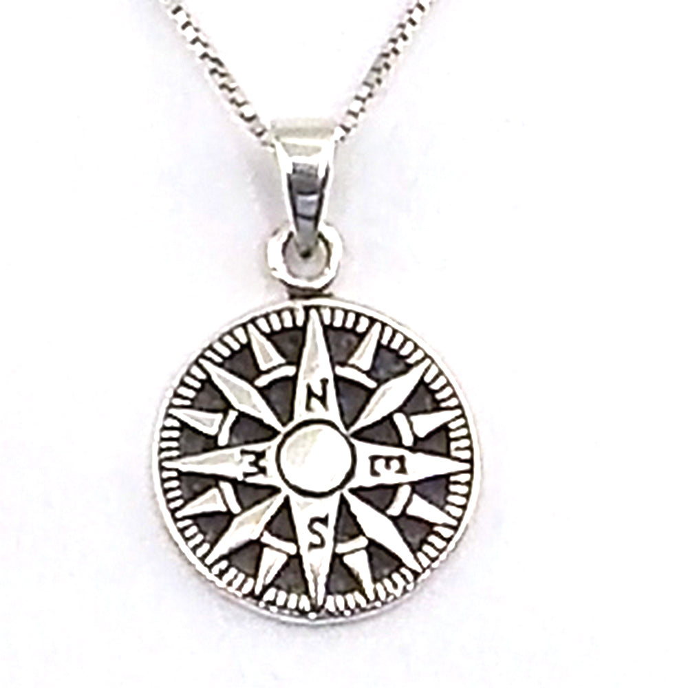 Colgante de plata de ley de Brújula de 15mm aprox. Con cadena de 45cm