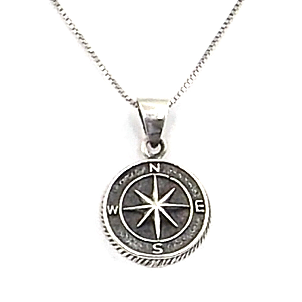 Colgante de plata de ley de Brújula de 17mm aprox. Con cadena de 45cm