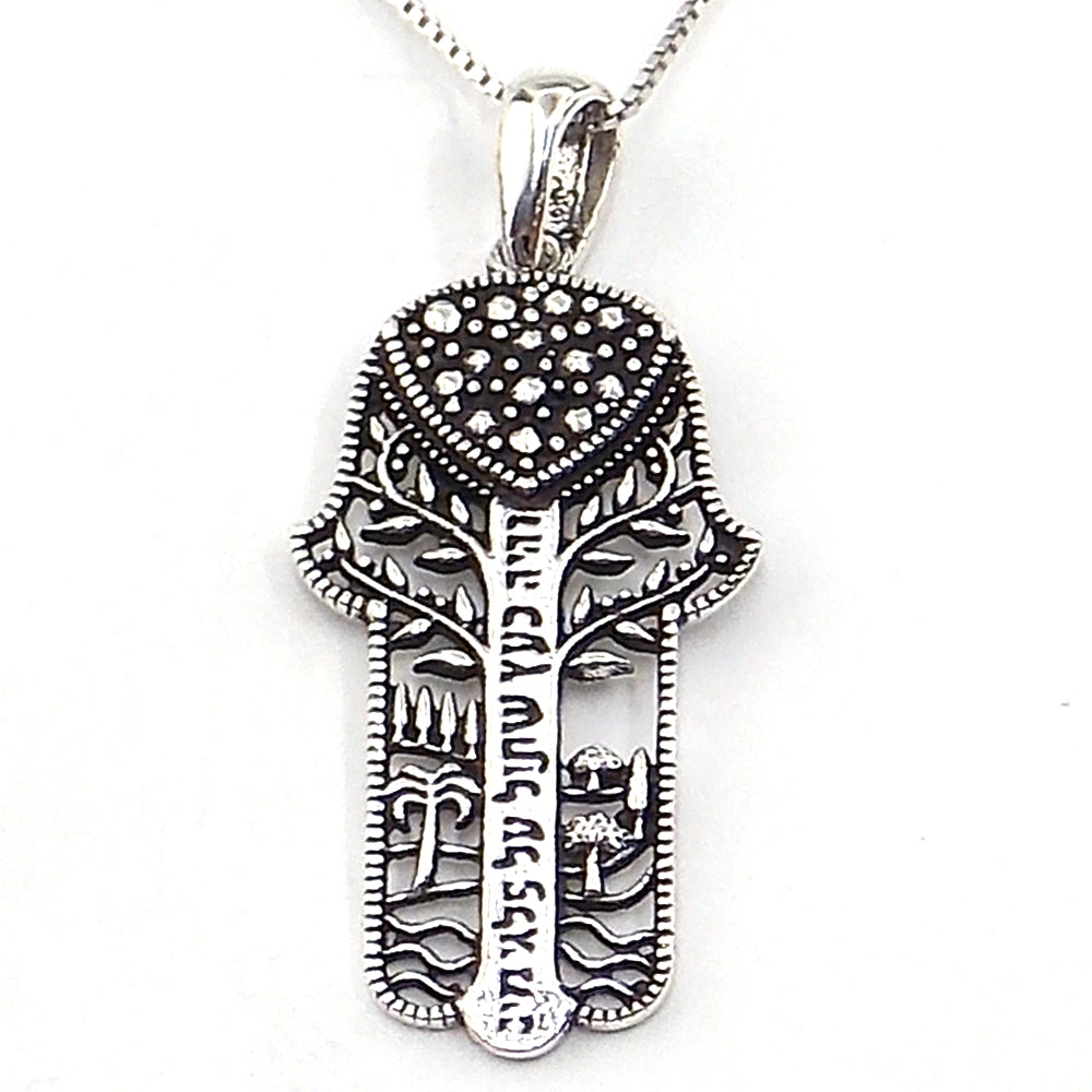 Colgante de plata de ley de Mano de Fátima de 35x20mm aprox. Con cadena de 45cm