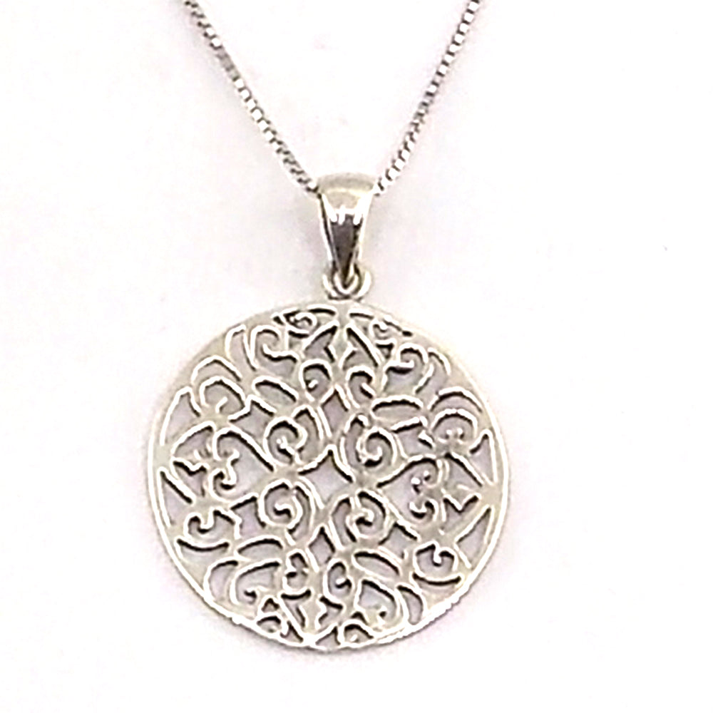 Colgante de plata de ley de Mandala de 26mm aprox. Con cadena de 45cm
