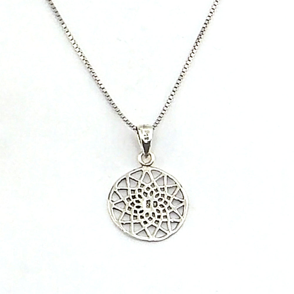 Colgante de plata de ley de Mandala de 10mm aprox. Con cadena de 45cm