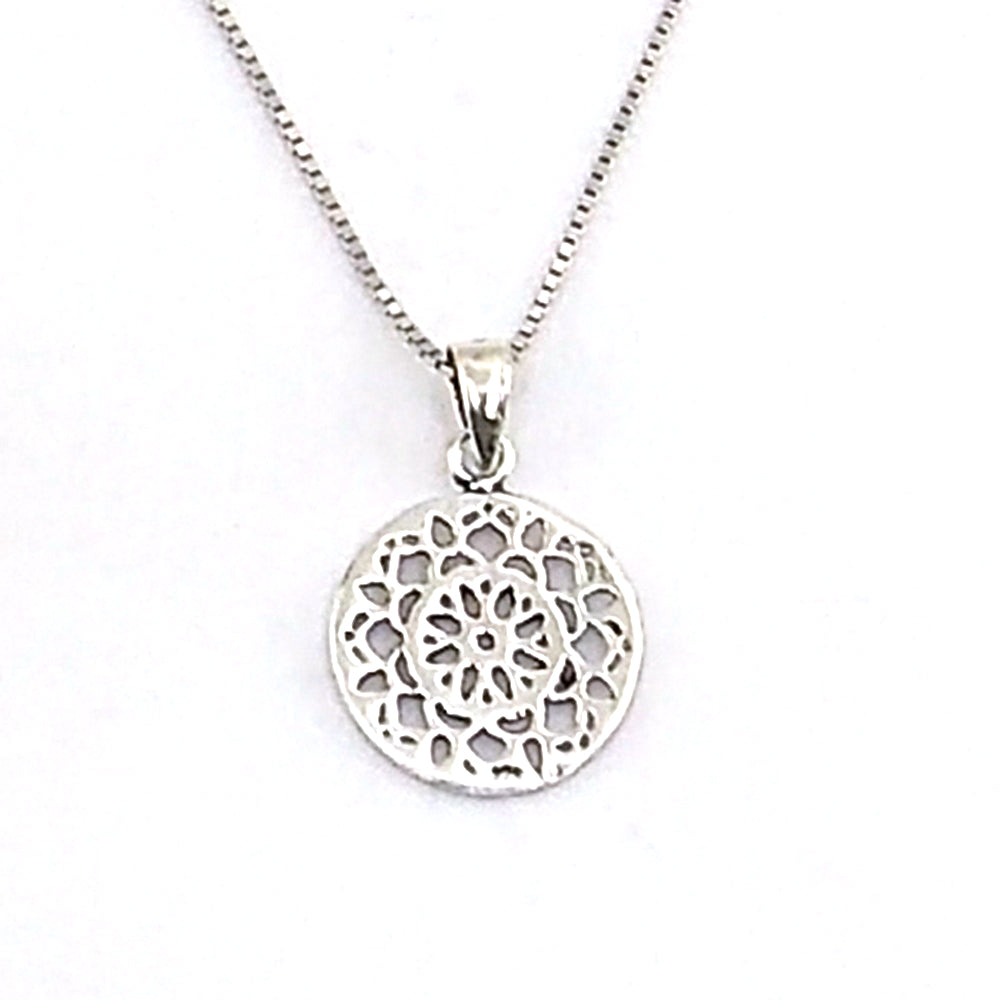 Colgante de plata de ley de Mandala de 10mm aprox. Con cadena de 45cm