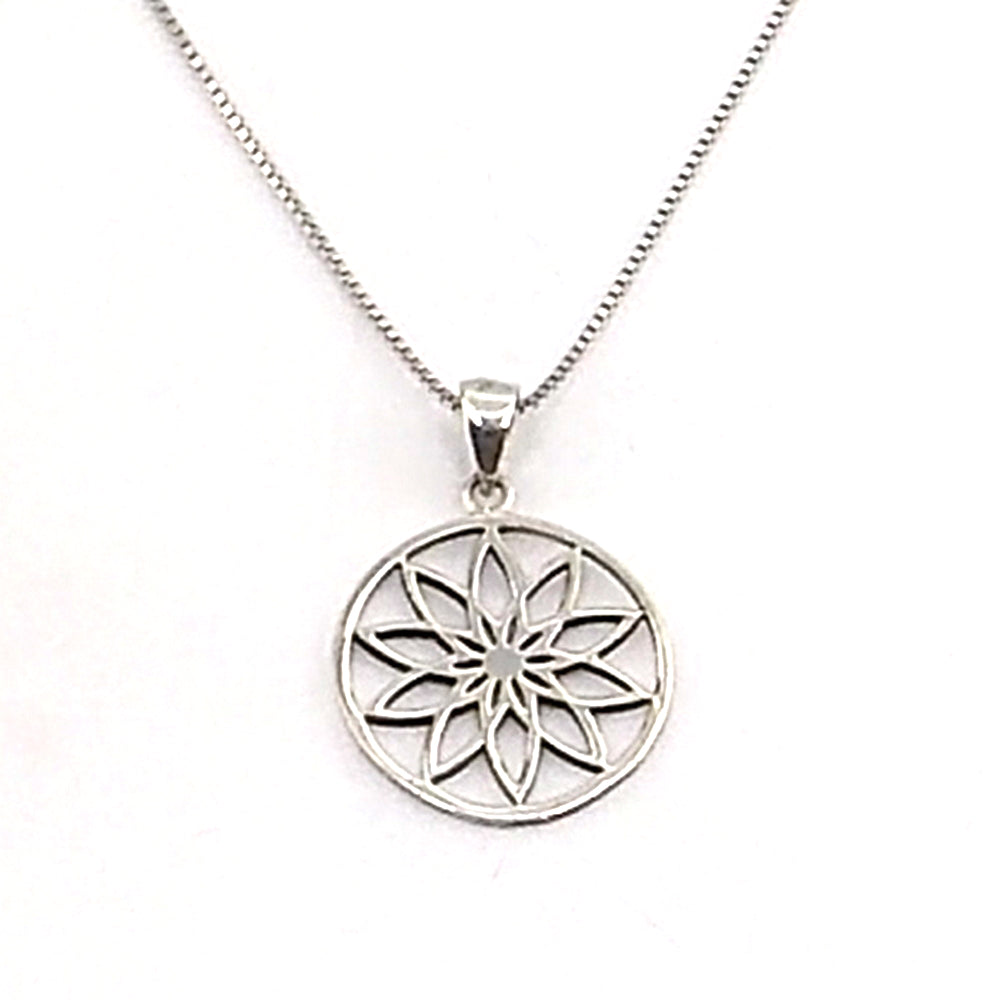 Colgante de plata de ley de Mandala de 20mm aprox. Con cadena de 45cm