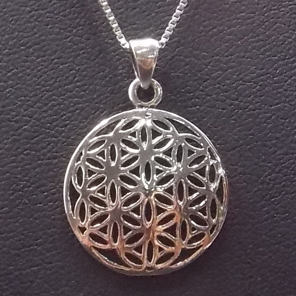Colgante de plata de ley de la Flor de la vida de 20mm aprox. Con cadena de 45cm