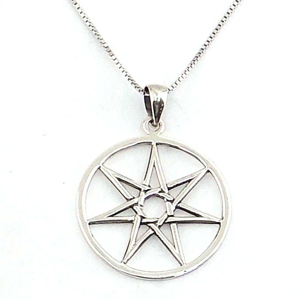 Colgante de plata de ley de Estrella de 7 puntas de 26mm aprox. Con cadena de 45cm