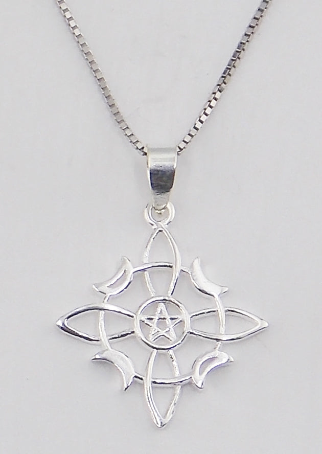 Colgante de plata de ley de Nudo de bruja de 24mm Aprox. con cadena de 45cm