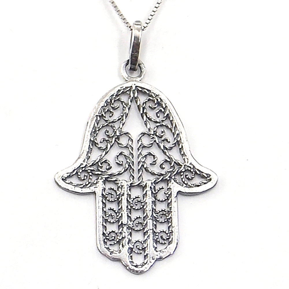 Colgante de plata de ley de Mano de Fátima de 40x31mm aprox. Con cadena de 45cm