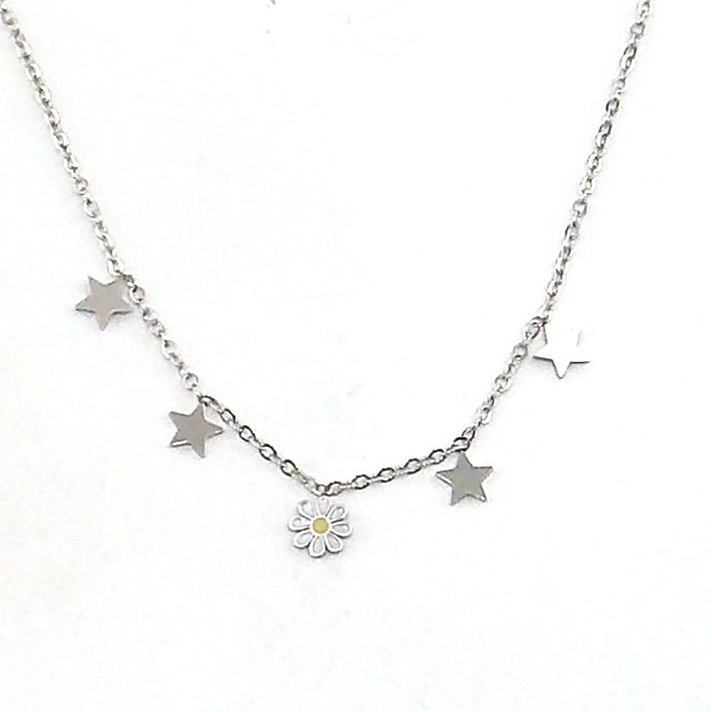 Colgante de acero en forma de flor con estrellas (plateado)