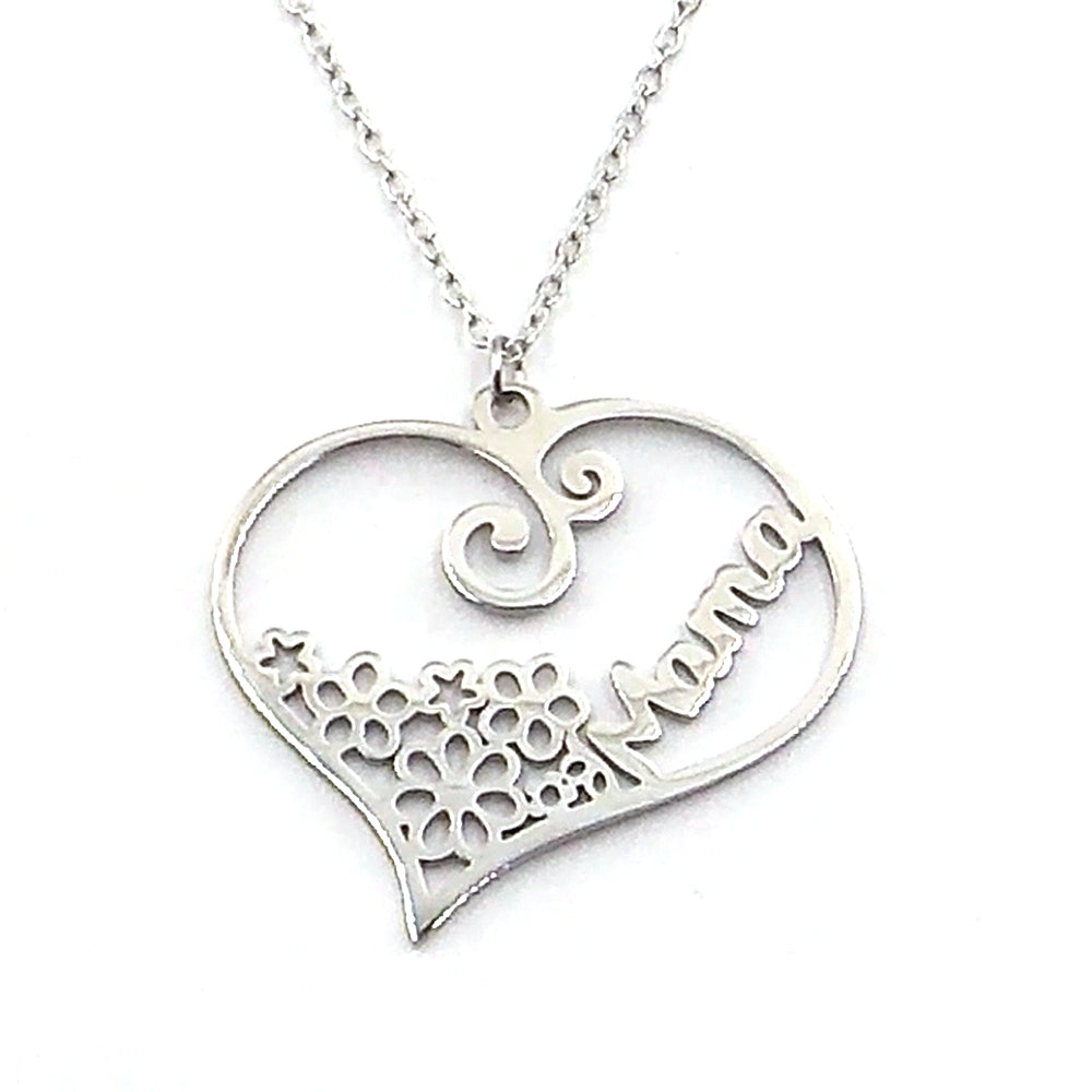 Colgante de acero en forma de corazon "mama" (plateado)