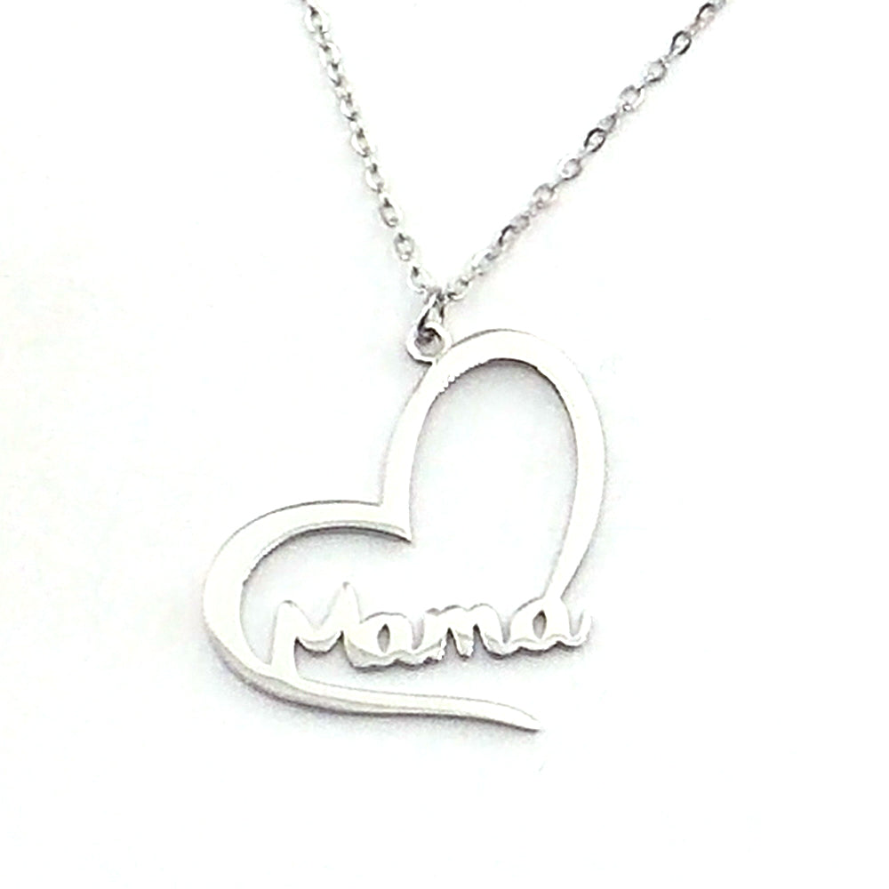 Colgante de acero en forma de corazon "mama" (plateado)
