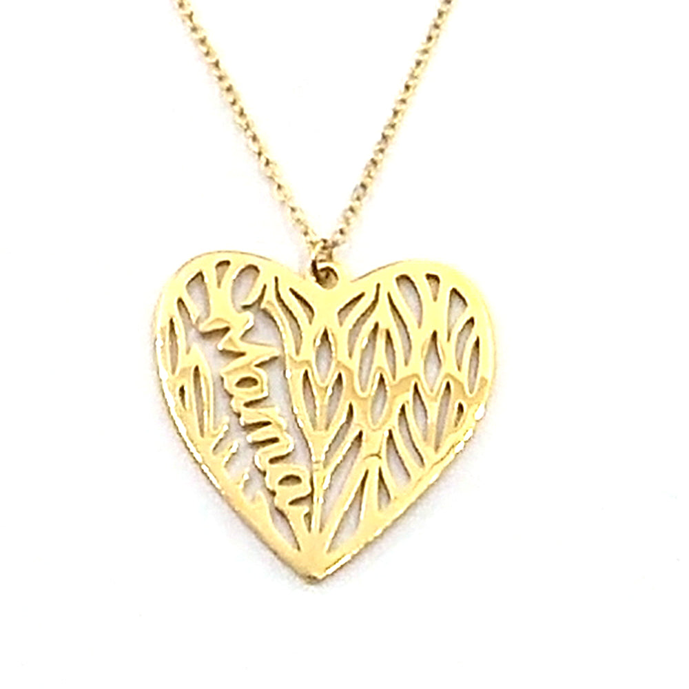 Colgante de acero en forma de corazon "mama" (dorado)