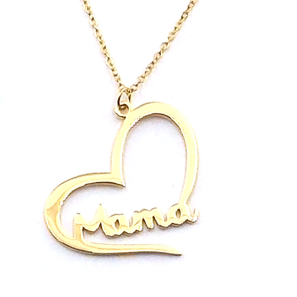Colgante de acero en forma de corazon "mama" (dorado)
