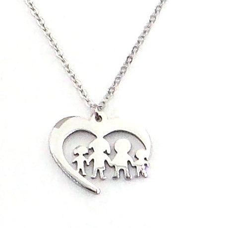 Colgante en forma de corazon y familia (plateado)