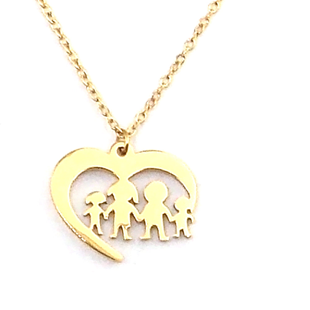 Colgante en forma de corazon y familia (dorado)