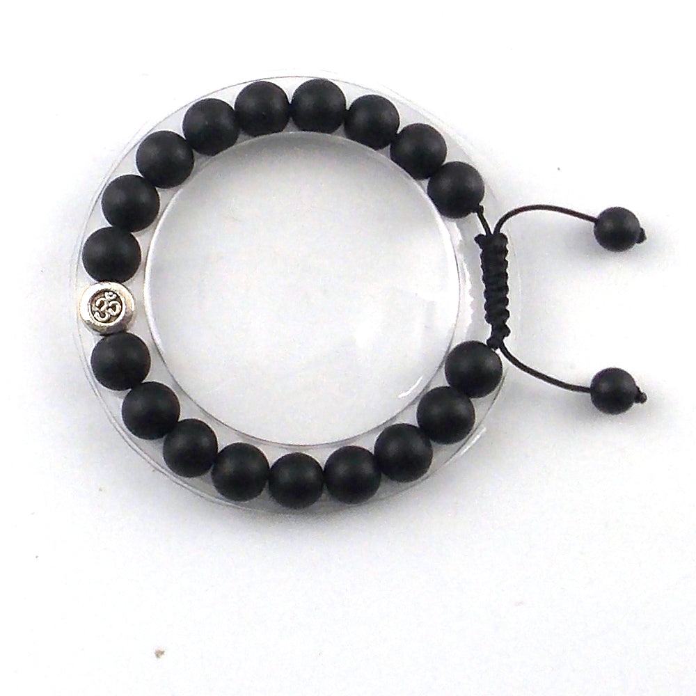 Pulsera de macrame de piedra natural de Shaligram con Om de 10mm