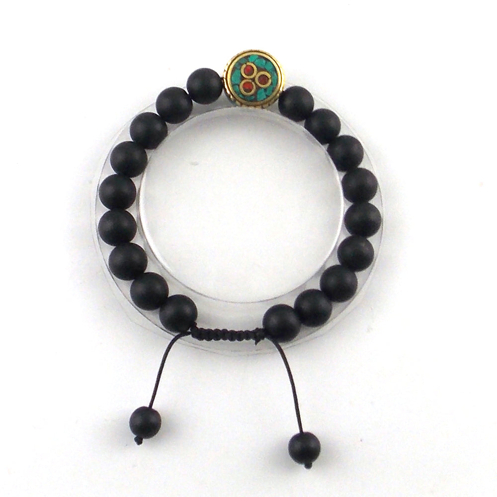 Pulsera de macrame de piedra natural de Shaligram con cuenta tibetana de 10mm
