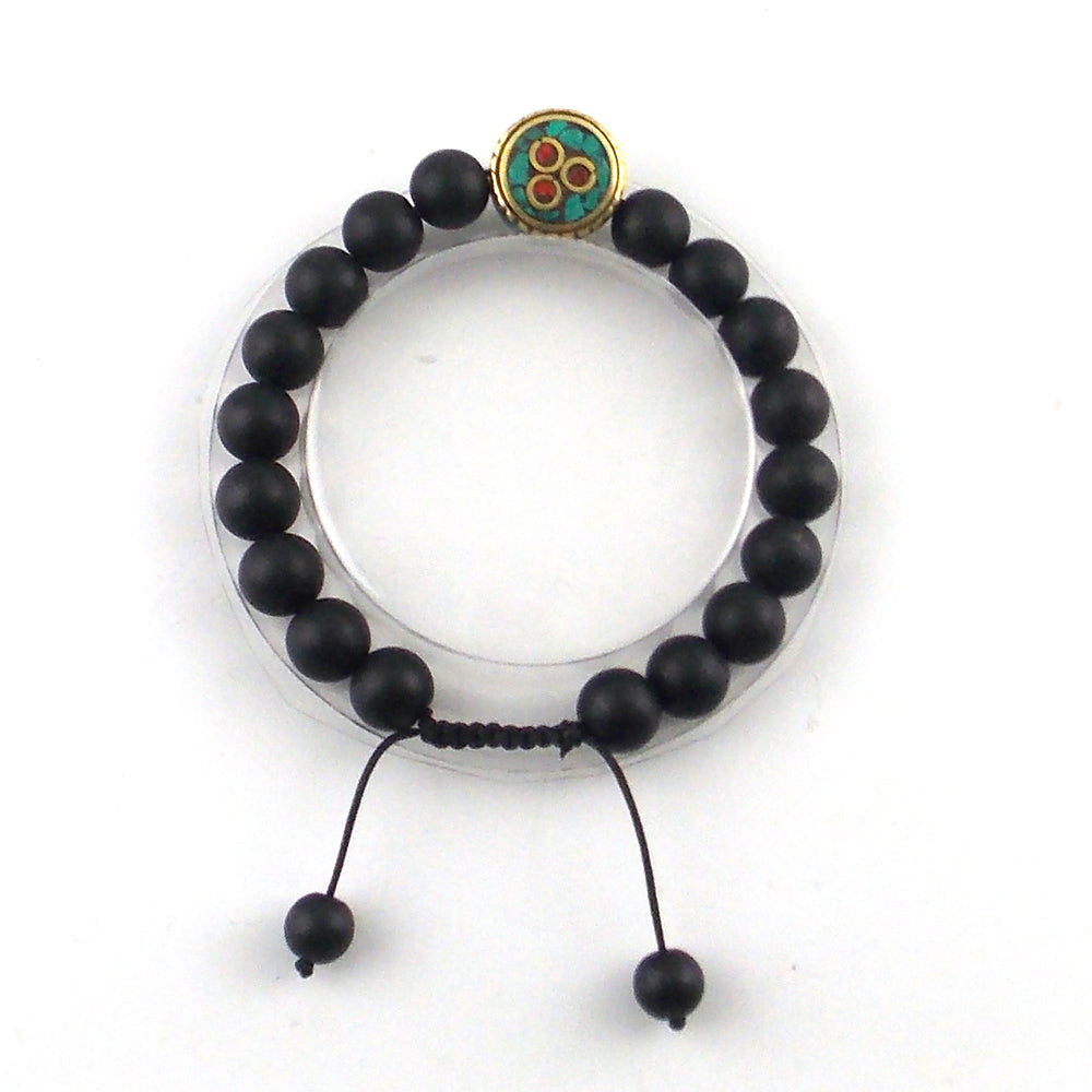 Pulsera de macrame de piedra natural de Shaligram con cuenta tibetana de 10mm