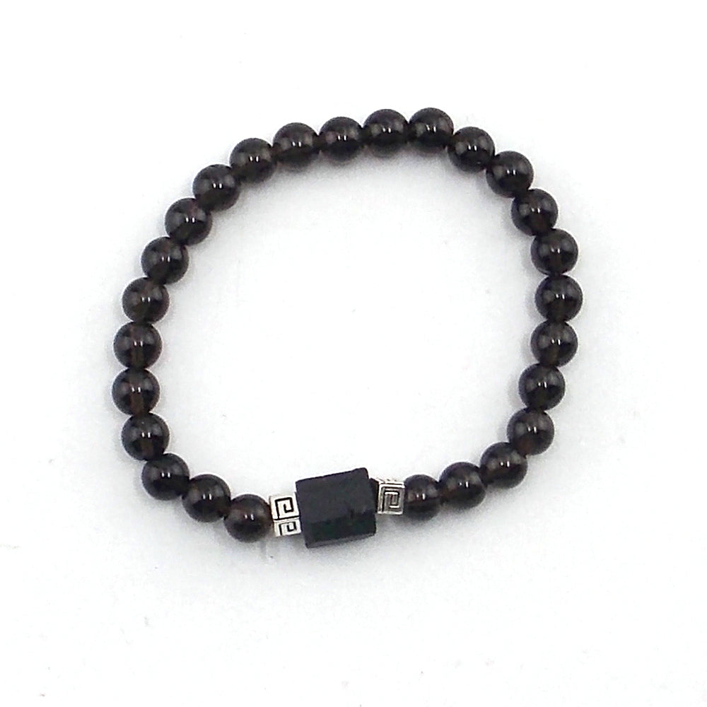 Pulsera de piedra natural de Cuarzo ahumado de 6mm con Turmalina